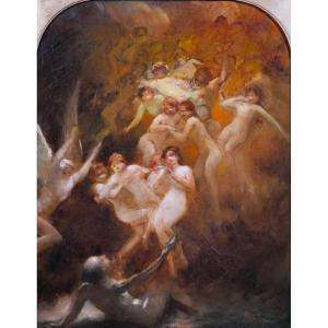 Pierre Louis Marius Poujol, The Temptation Of Saint Anthony, Painting, Circa 1890