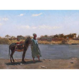 Antoine Van Hammée (att. To) 1836-1903 Orientalism, Landscape, Man And Donkey, Painting, Circa 1888
