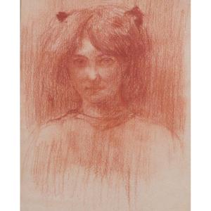 Julien Jacques Leclerc 1885-1972 Portrait Of A Mysterious Woman, Drawing, Circa 1910