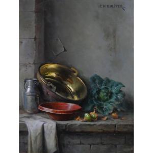 Charles Bulffer 1858-1934 Still Life With Vegetables, Painting, Circa 1900, Alsace