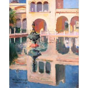 William Adolphe Lambrecht 1876-1940 Spain, Seville, Real Alcázar, Painting, 1909