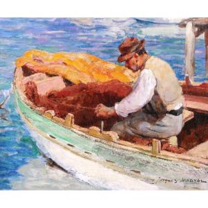 Jacques Madyol 1871-1950 Fisherman In Toulon, Painting, Circa 1920