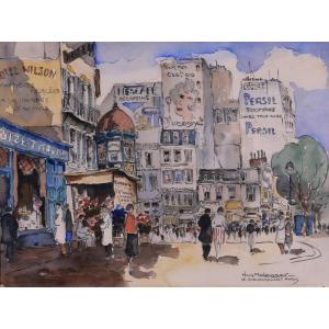 Hans MOLENAAR 1914-1989 Paris, le boulevard Rochechouart, vers 1940, dessin paysage