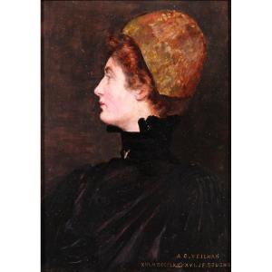 Joseph-Félix BOUCHOR 1853-1937 Portrait de femme au bonnet (Mme Veilhan), tableau, 1896