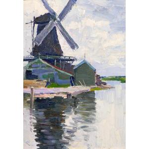 Georges BUYSSE 1864-1916 Moulin en Belgique, tableau, 1888