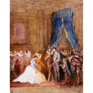 Arnold Scheffer 1839-1873 Henri 3, His Mignon And His Court, Painting, Sketch, Circa 1865