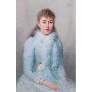 Albert T. Furcy de Lavault 1847-1915 Portrait de jeune femme aux fleurs, tableau, 1890