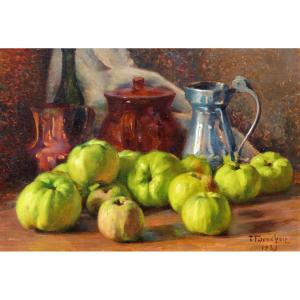 François FORICHON 1865-1952 Nature morte aux pommes, tableau, 1929