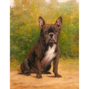 Léon Espinasse, 19th-20th, Portrait Of A Bulldog Dog, Painting, Circa 1890-1900