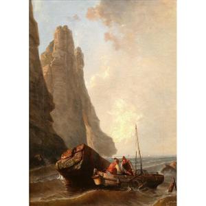 Eugène Le Poittevin 1806-1870 Normandie, pêcheurs près des falaises, tableau, vers 1860