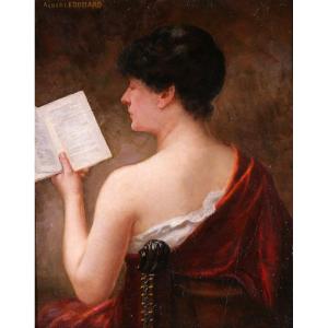 Albert-Jules EDOUARD 1845-1919 Femme lisant un livre, tableau, Art Nouveau, portrait