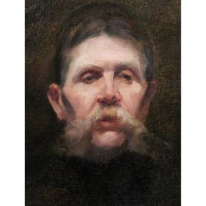 French School Of The 19th Century Portrait Of A Man With A Mustache, Painting, Impressionism