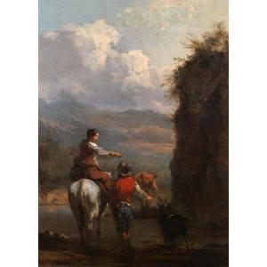  Nicolaes Berchem 1620-1683 Italian Pastoral Landscape, Painting, Circa 1660