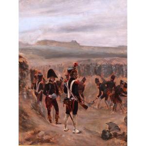 Henri DUPRAY 1841-1909 Soldats creusant une tranchée, tableau, militaria, Napoléon, guerre