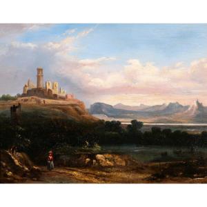 J.C.J. REMOND (att. à) 1795-1875 Italie, paysage aux ruines, tableau, 1830-40, romantisme