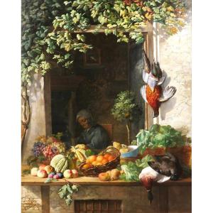 Lucas SCHAEFELS 1824-1885 Nature morte à la fenêtre, tableau, vers 1860