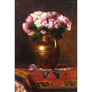 Guillaume Alaux 1856-1912 Still Life Of Flowers (peonies), Painting, Circa 1890-1900