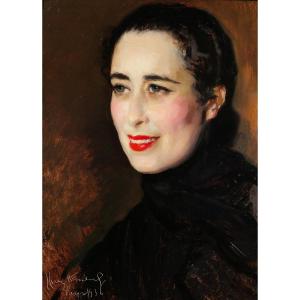 José Cruz Herrera 1890-1972 Portrait de femme, tableau, Oribida Nahon, 1936, Art Déco