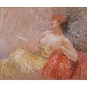 Henri Le Riche 1868-1944 Nude Woman, Pastel, Art Nouveau, Impressionism, Circa 1900