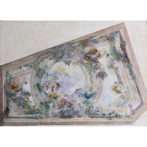 French School Circa 1890-1900, Ceiling Study, Painting, Art Nouveau, Decoration