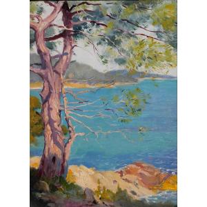 Maurice De Lambert 1873-1953 French Riviera, Landscape, Painting, Circa 1920, Provence, Sea, Antibes