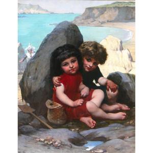 Pierre De Coninck 1828-1910 Brittany, Children Playing Hide And Seek, Large Painting, Salon 1889