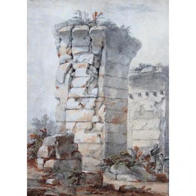 Charles Louis CLERISSEAU 1721-1820 Ruine antique, dessin