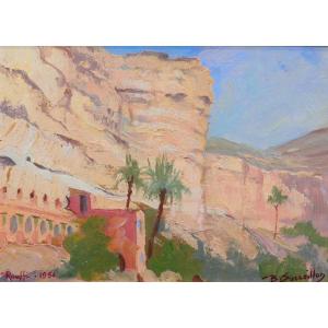 Benjamin SARRAILLON (1901-1989) Algérie, paysage de Rhoufi (Aurès), tableau, 1954