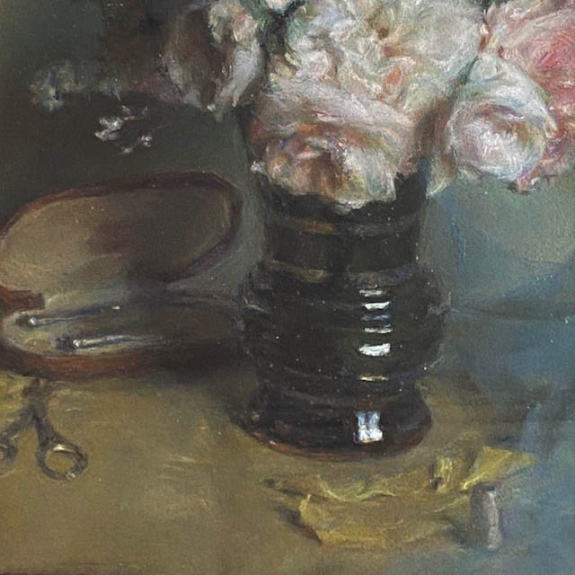 Ecole Française  Du XIXe Siècle, Bouquet De Fleurs, Nécessaire De Couture, Nature Morte, Pastel-photo-1