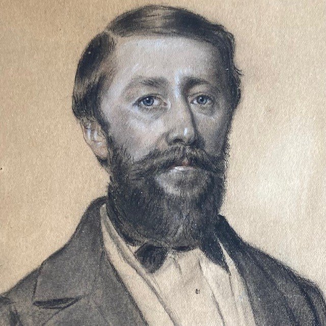 Ecole Française  Du XIXe, Vers 1860, Portrait d'Homme Barbu, Cadre Ovale, Crayon Et Gouache-photo-4