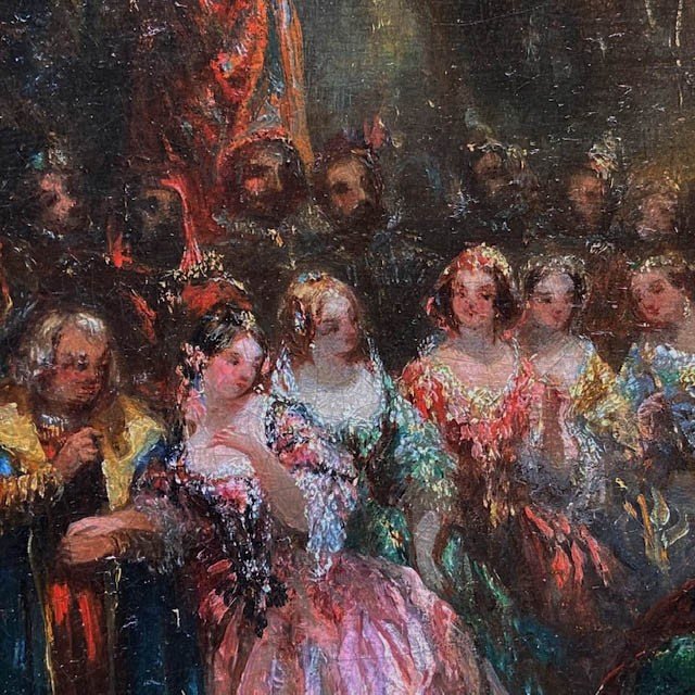 Hippolyte Ballue (1820-1867), Royal Wedding, Oil On Canvas, Troubadour Style, Theater Costume-photo-3