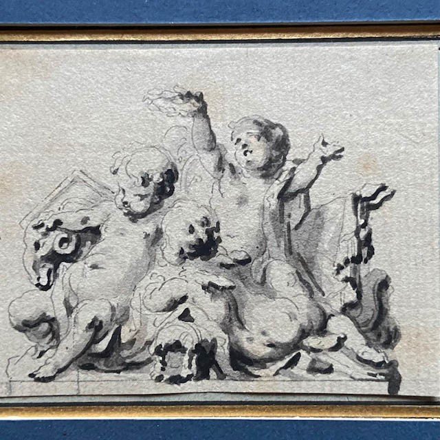 Attributed To Charles Eisen (1720-1778), Putti Triomphants, Ink, Wash, Beautiful Old Golden Frame-photo-2