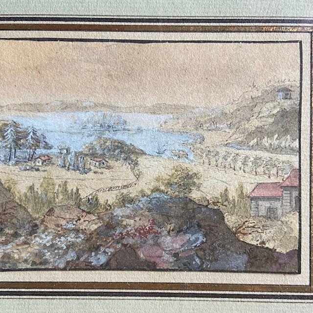 French School, 19th Century, Ent. By Victor Jean Nicolle (1754-1826), View Of The Italian Lakes, Watercolor -photo-3