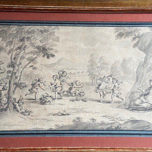 French School, Late 18th-early 19th Century, Grey Wash, Putti Games, Cupids, Nymph, Mythology-photo-2