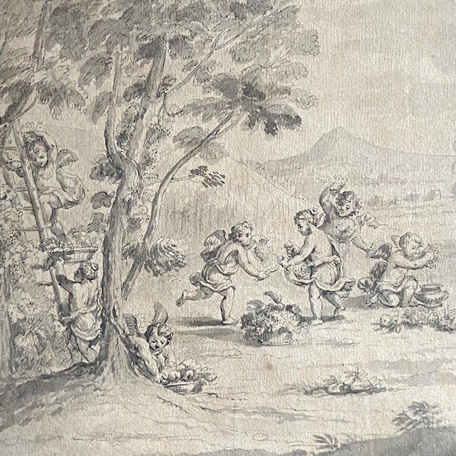 French School, Late 18th-early 19th Century, Grey Wash, Putti Games, Cupids, Nymph, Mythology-photo-3