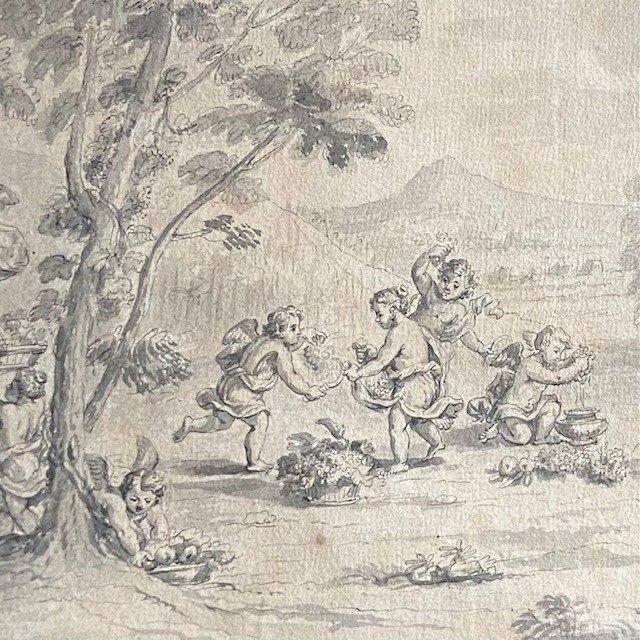 French School, Late 18th-early 19th Century, Grey Wash, Putti Games, Cupids, Nymph, Mythology-photo-1