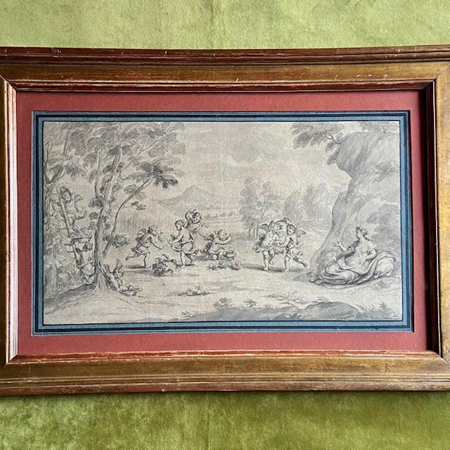 French School, Late 18th-early 19th Century, Grey Wash, Putti Games, Cupids, Nymph, Mythology-photo-4