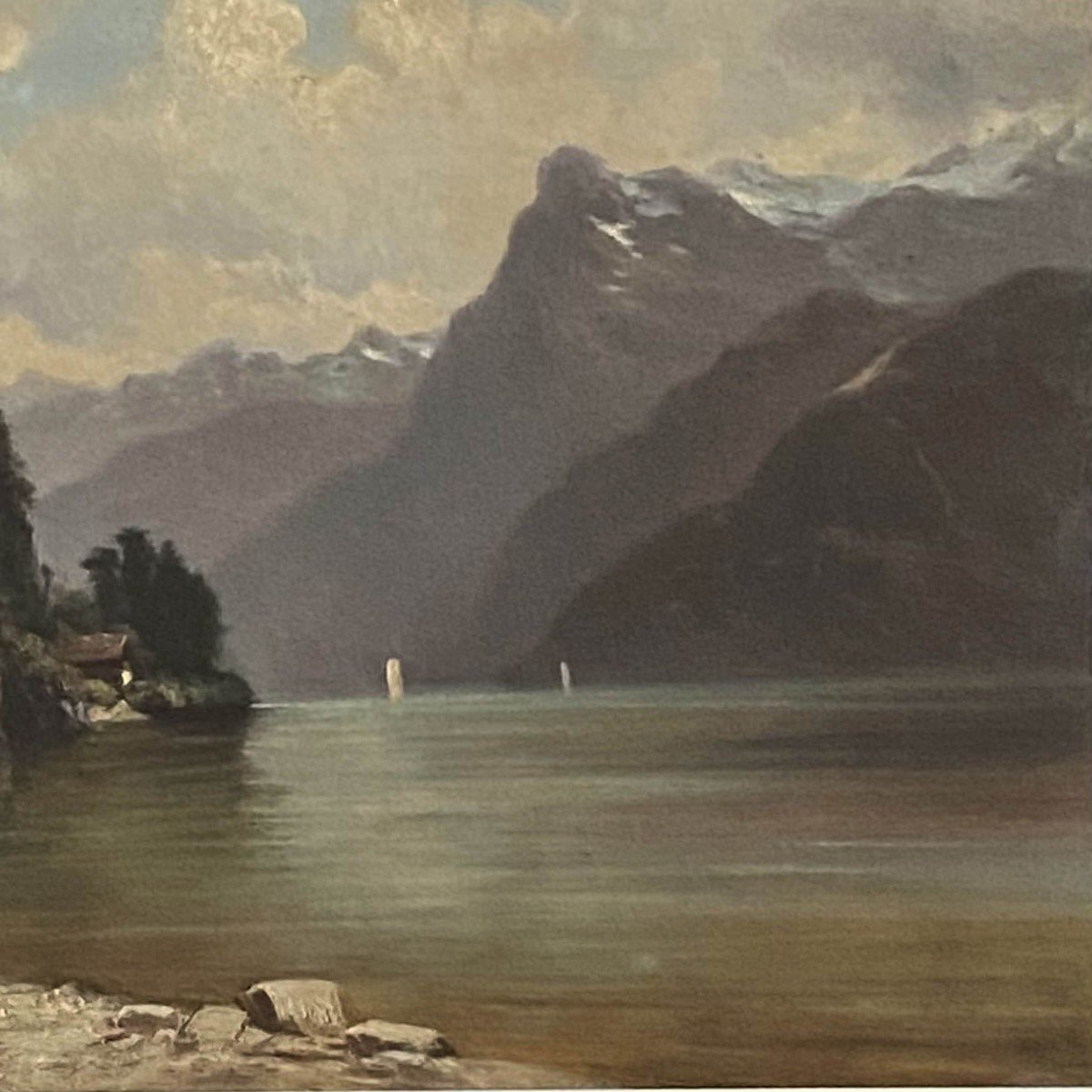 French Or German School, Late 19th Early 20th Century, View Of The Königssee, Alps, Bavaria, Beautiful Setting-photo-2