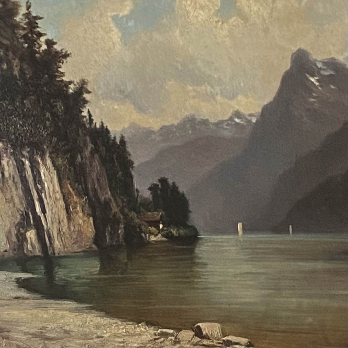 French Or German School, Late 19th Early 20th Century, View Of The Königssee, Alps, Bavaria, Beautiful Setting-photo-4