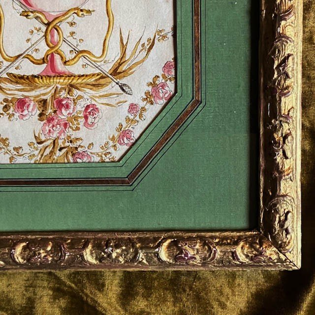 French School Of The 18th Century, Ornamental Watercolor, Decorative Study, Vase Attributes, Bérain Frame-photo-2