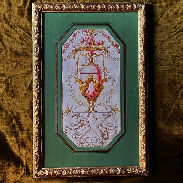 French School Of The 18th Century, Ornamental Watercolor, Decorative Study, Vase Attributes, Bérain Frame-photo-3