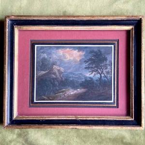 Karl Von Bemmel (1743-1796), Gouache On Vellum, Shepherd In The Storm, Landscape, Old Frame