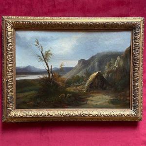 Nicolas FONVILLE (1805-1856), Paysage De l'Ain, Isere, Lyon, Huile Sur Toile, Beau Cadre XIXe