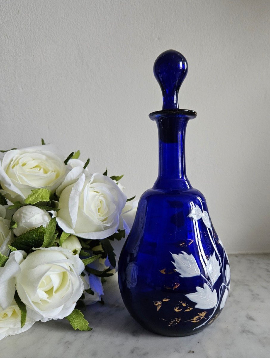 Carafe Bleue En Opaline Et Décor émaillé - Art Nouveau  Vers 1900-photo-3