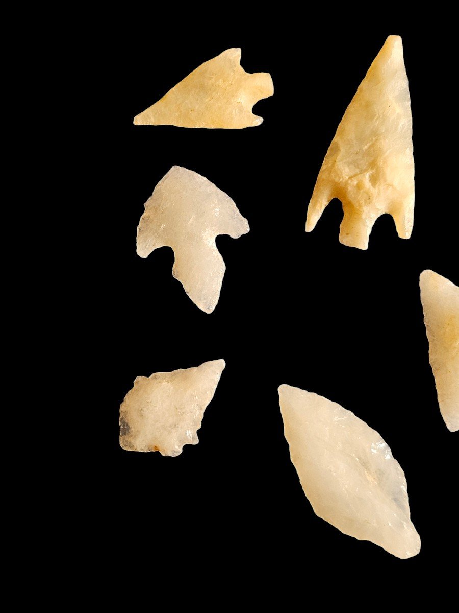 Seven White Quartz Arrowheads - Cochise Culture Arizona 1000 Bc-photo-3