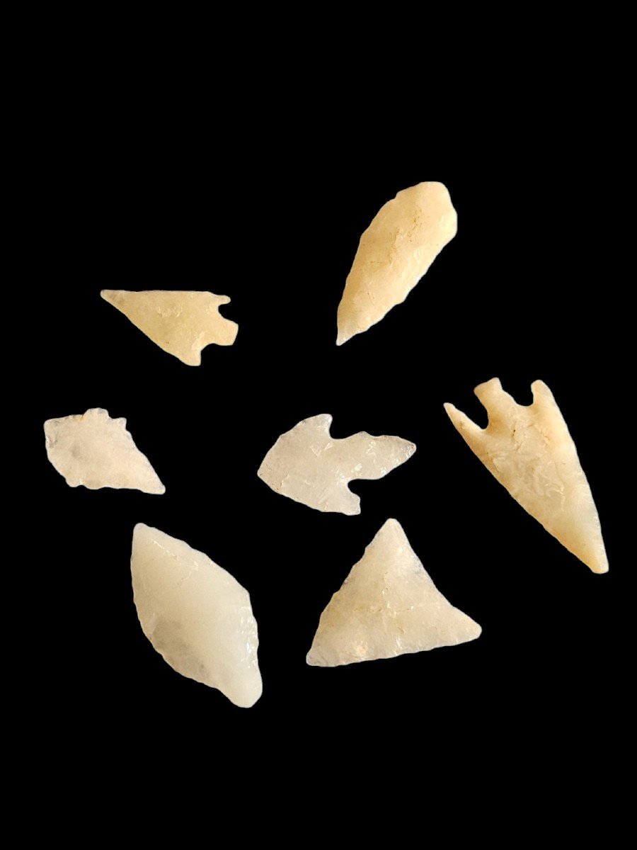 Seven White Quartz Arrowheads - Cochise Culture Arizona 1000 Bc-photo-4