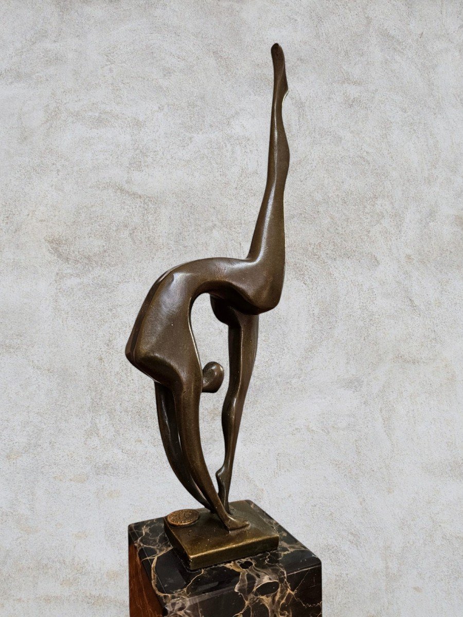 Sculpture En Bronze "la Gymnaste" Signé Milo XXème Siècle-photo-3