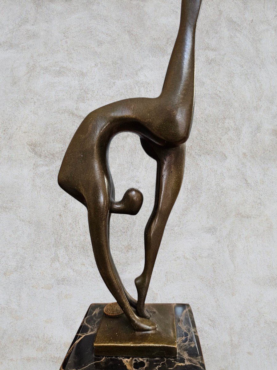 Sculpture En Bronze "la Gymnaste" Signé Milo XXème Siècle-photo-2