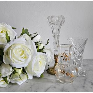 Set Of Three Glass And Crystal Vases