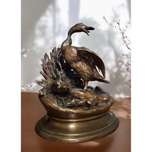 Bronze Duck And Ducklings Signed J. Moigniez.